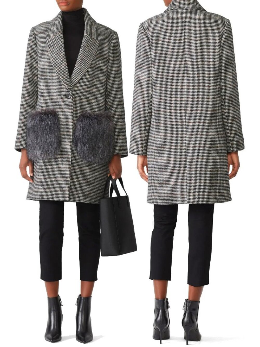 💥STUNNING!💥Houndstooth Fur Pockets Coat